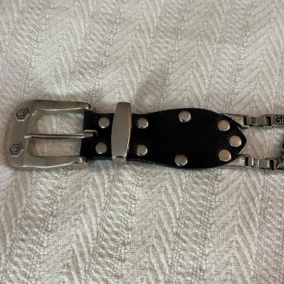 Biker Belt in Black Leather w/Silver Metal Links of Skeleton on Motorcycle main image 8